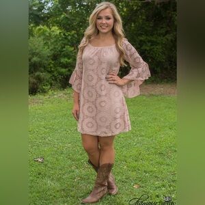 2B together Beige Lace Boho Bell sleeved dress size small